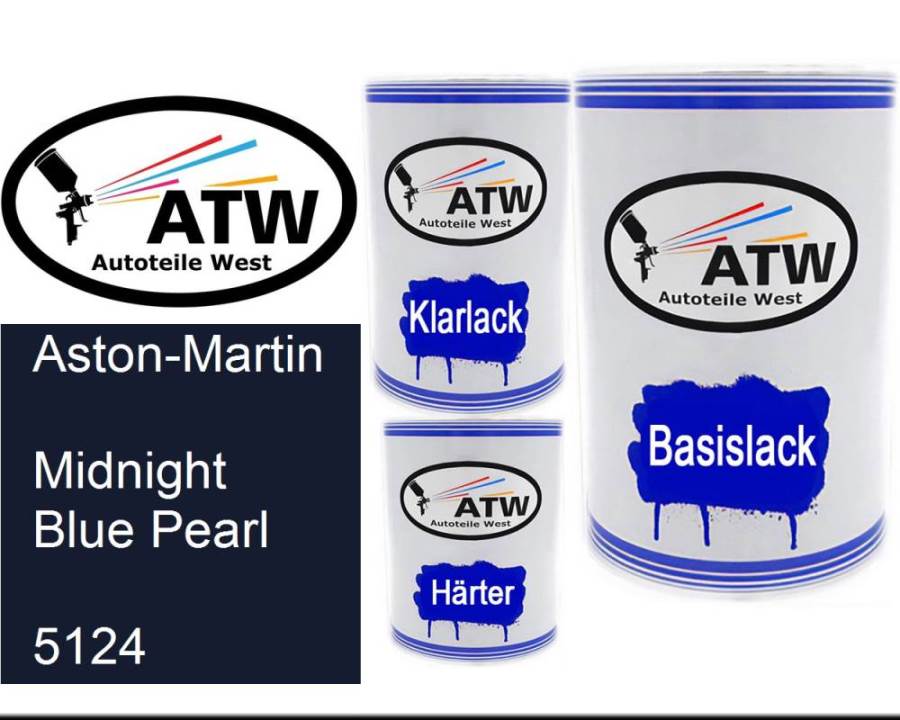 Aston-Martin, Midnight Blue Pearl, 5124: 500ml Lackdose + 500ml Klarlack + 250ml Härter - Set, von ATW Autoteile West.